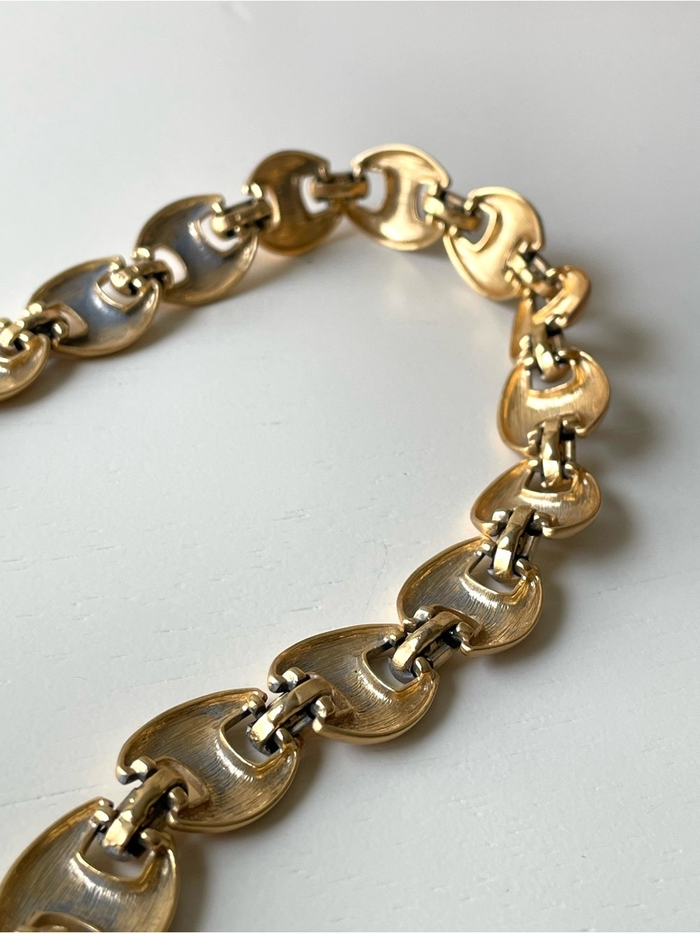 Vintage Monet matte goldtone link choker necklace horse bit Old Money - Picture 11 of 15